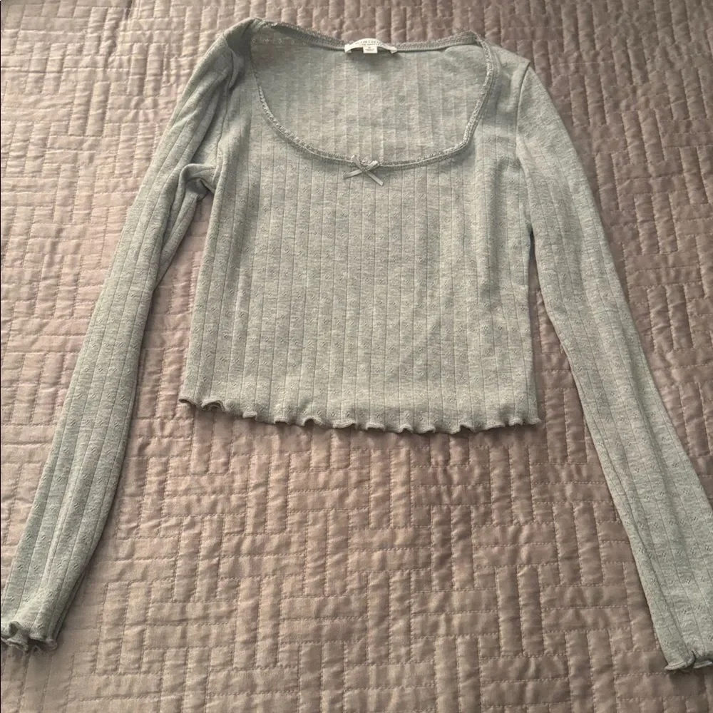 Ribbed Light Grey Long-Sleeve Top & Shorts Sleep Set